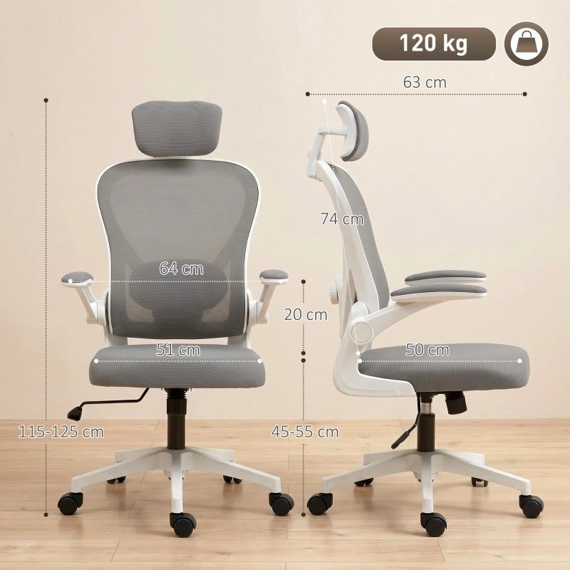 SEDIA UFFICIO ergonomica con braccioli ribaltabili grigio, 64x63x115-125 cm
