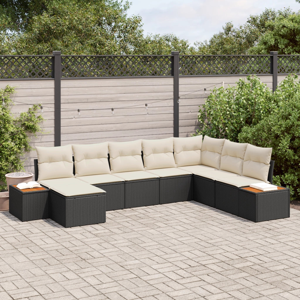 Set di divani da giardino 8 pezzi  con cuscini in rattan poly nero