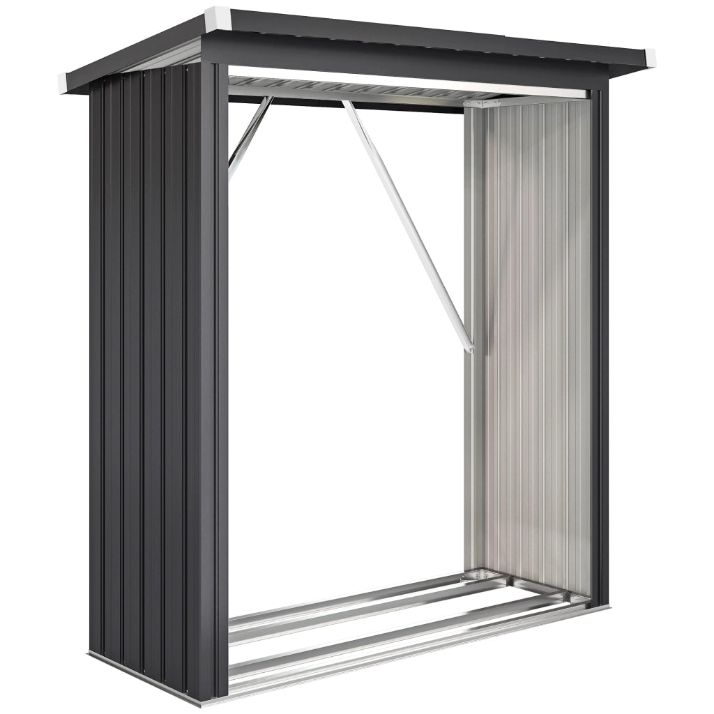 Capanno Portalegna 150x66.5x150 cm Base Rialzata e Tetto Inclinato in Acciaio Grigio Scuro