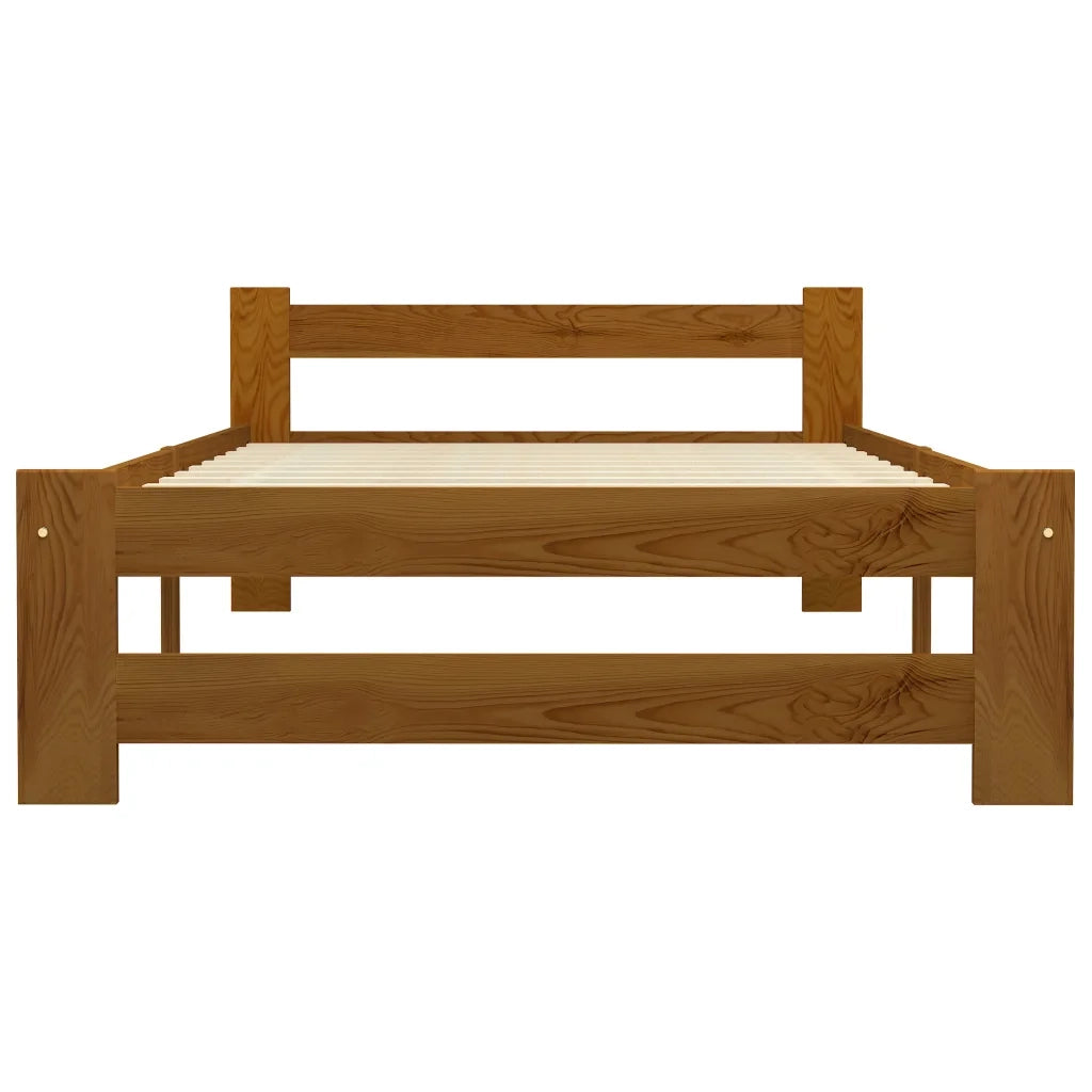 Letto singolo | Letto per adulti | Giroletto senza Materasso Ambrato Legno Massello Pino 90x200 cm
