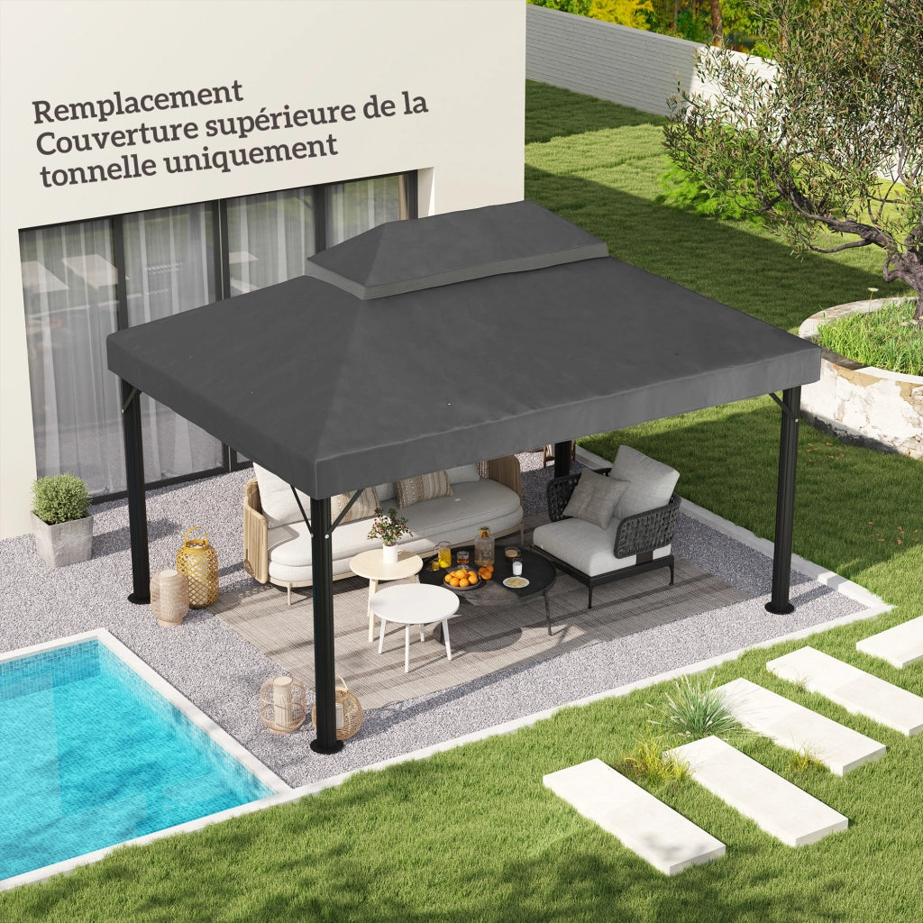 Telo di ricambio per gazebo 4x3m con doppio tetto e fori drenaggio ¨C zephmum ¨C grigio poliestere 370g/m2