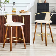 Sgabello da bar con braccioli e seduta imbottita per cucina e bancone in legno bianco 68 × 52,5 × 44 cm