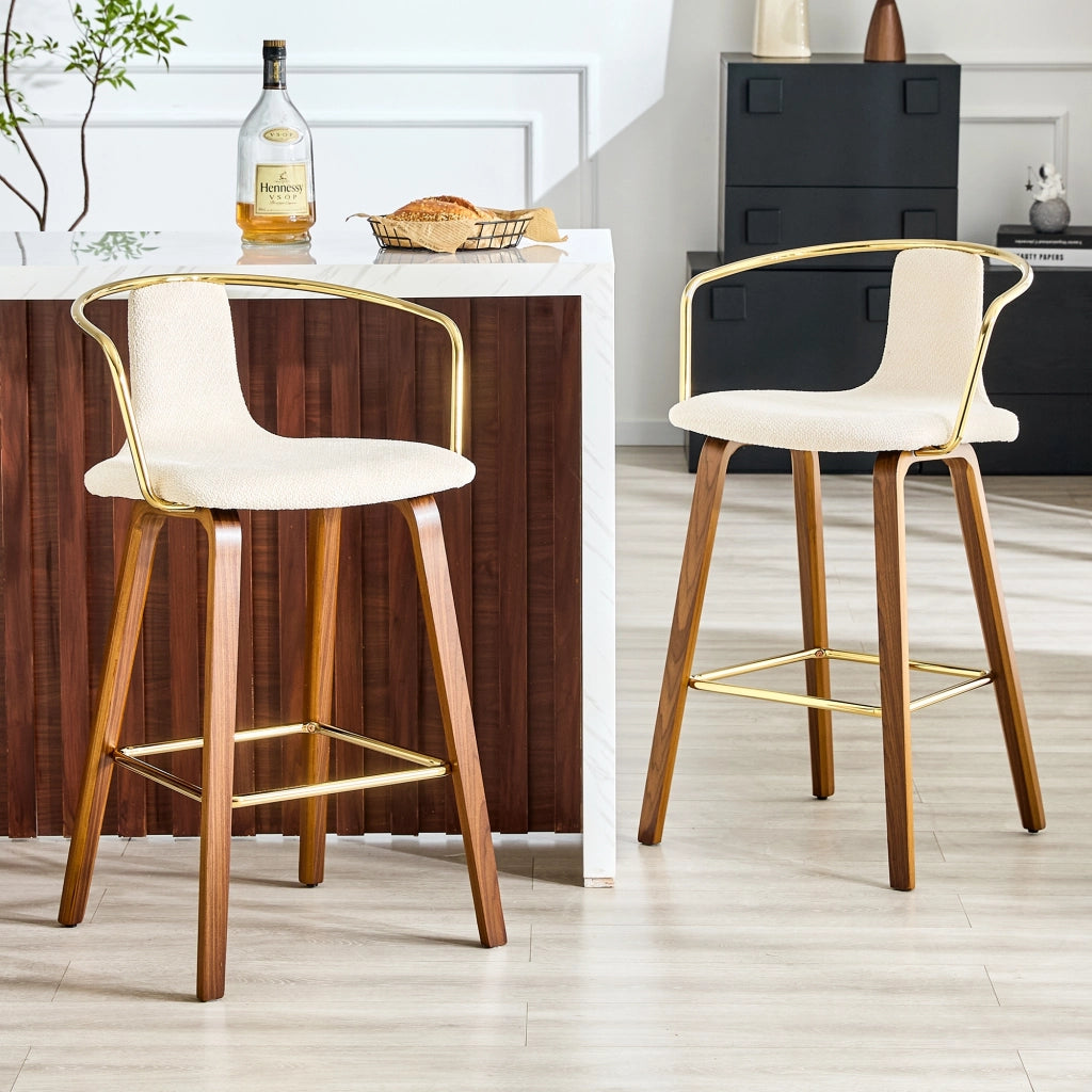 Sgabello da bar con braccioli e seduta imbottita per cucina e bancone in legno bianco 68 × 52,5 × 44 cm