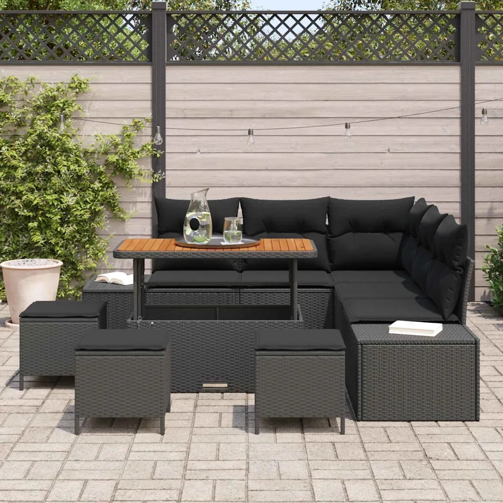 Set Divano da Giardino con cuscino 9 pcs Nero Poly Rattan 3364739