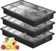 Set di blocchi di ghiaccio in silicone a forma di cubo - 3 pezzi - Inclusi blocchi a forma di sfera e cubo standard - Nero, flessibile e riutilizzabile