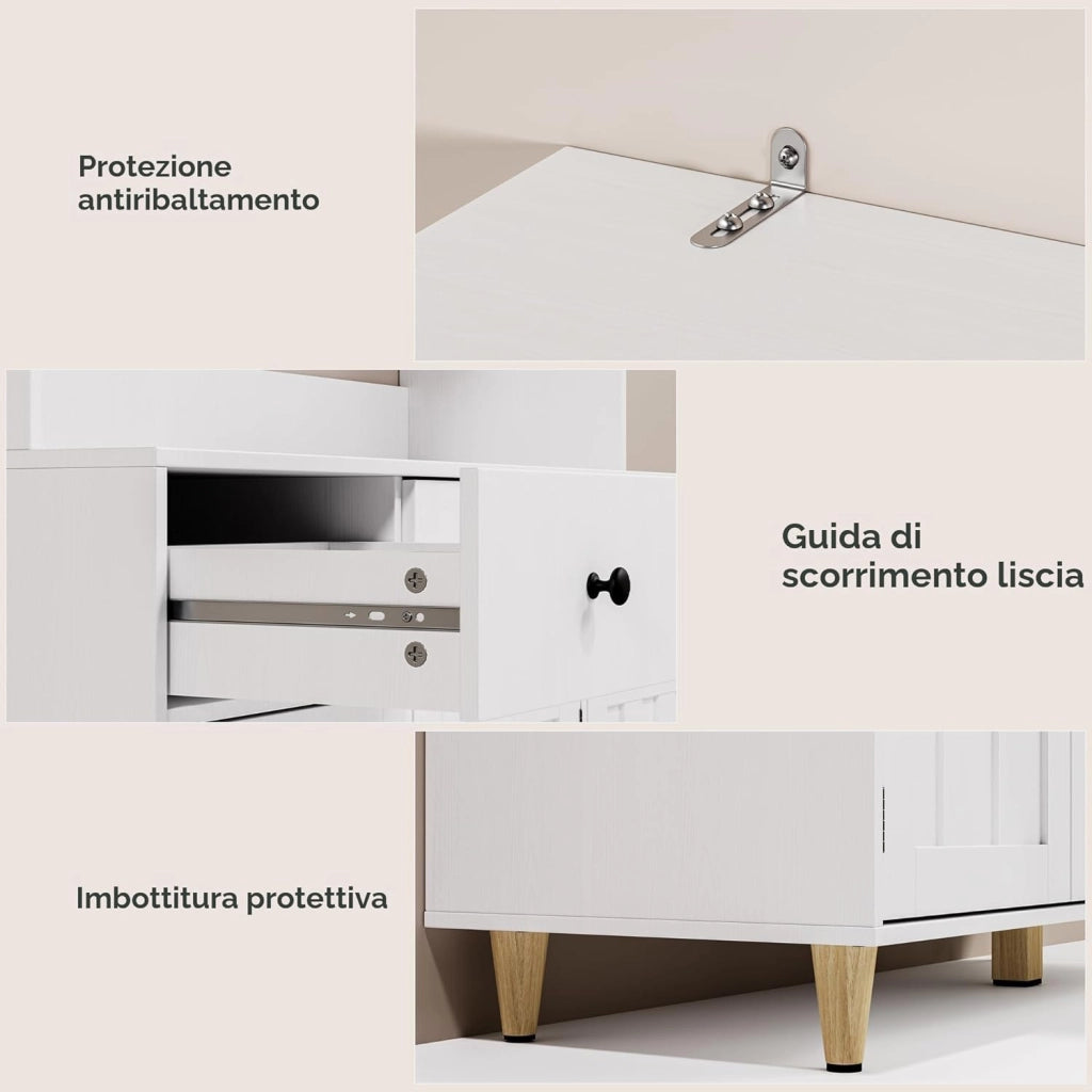 Armadio con piano di lavoro, armadietto a buffet con LED, credenza alta, Armadio per alimenti di grande capacità a 6 ante, 100x38x180cm