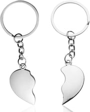 Set di 2 Porta Chiavi a forma di Cuore in Acciaio Inossidabile - Ideale per Coppie - Portachiavi Compatta e Duratura