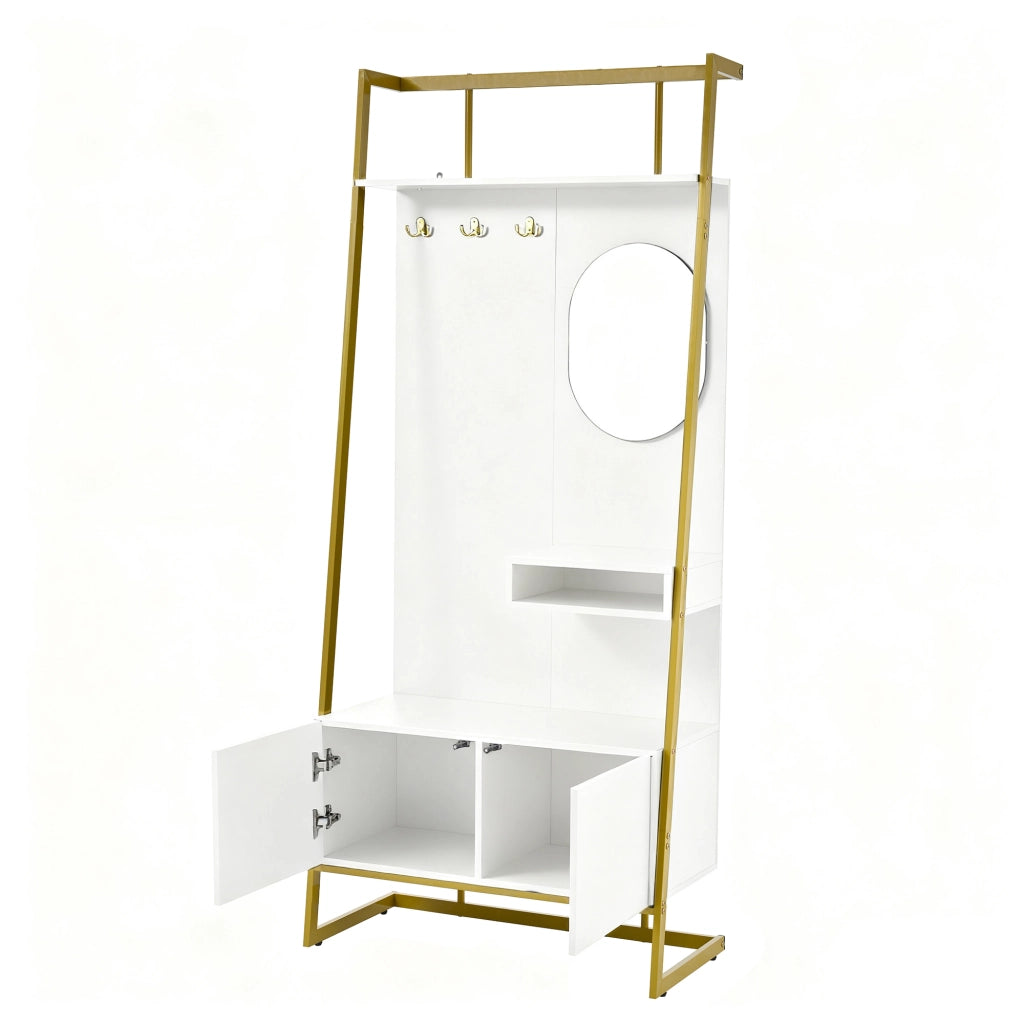 Ensemble de meubles de salon armadio da ingresso con specchio, ganci e ripiani, in MDF bianco