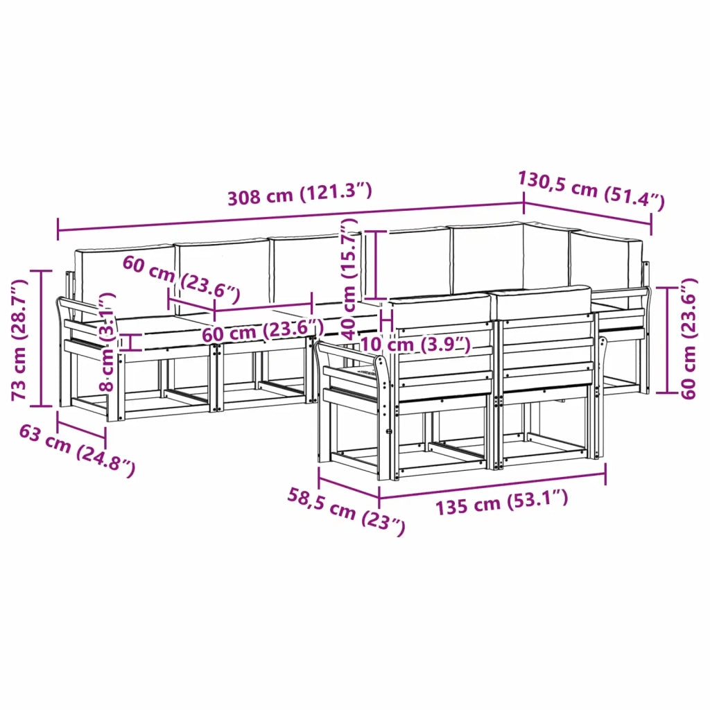 Set di divani da esterno 8 pz Bianco e Antracite Poliestere 3387806