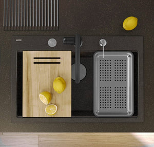 Lavello In Granito Marc 110 Workstation Black Metallic Acciaio