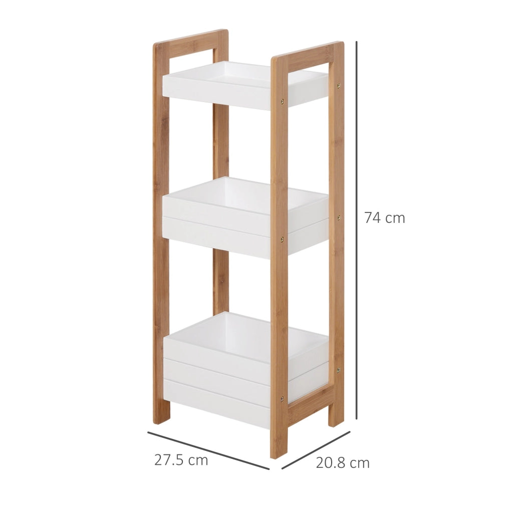 EasyComfort Mobiletto Bagno Multiuso, Scaffale da Bagno a 3 Ripiani Compatto in Legno MDF e Bambù, Bianco, 27.5x20.8x74cm