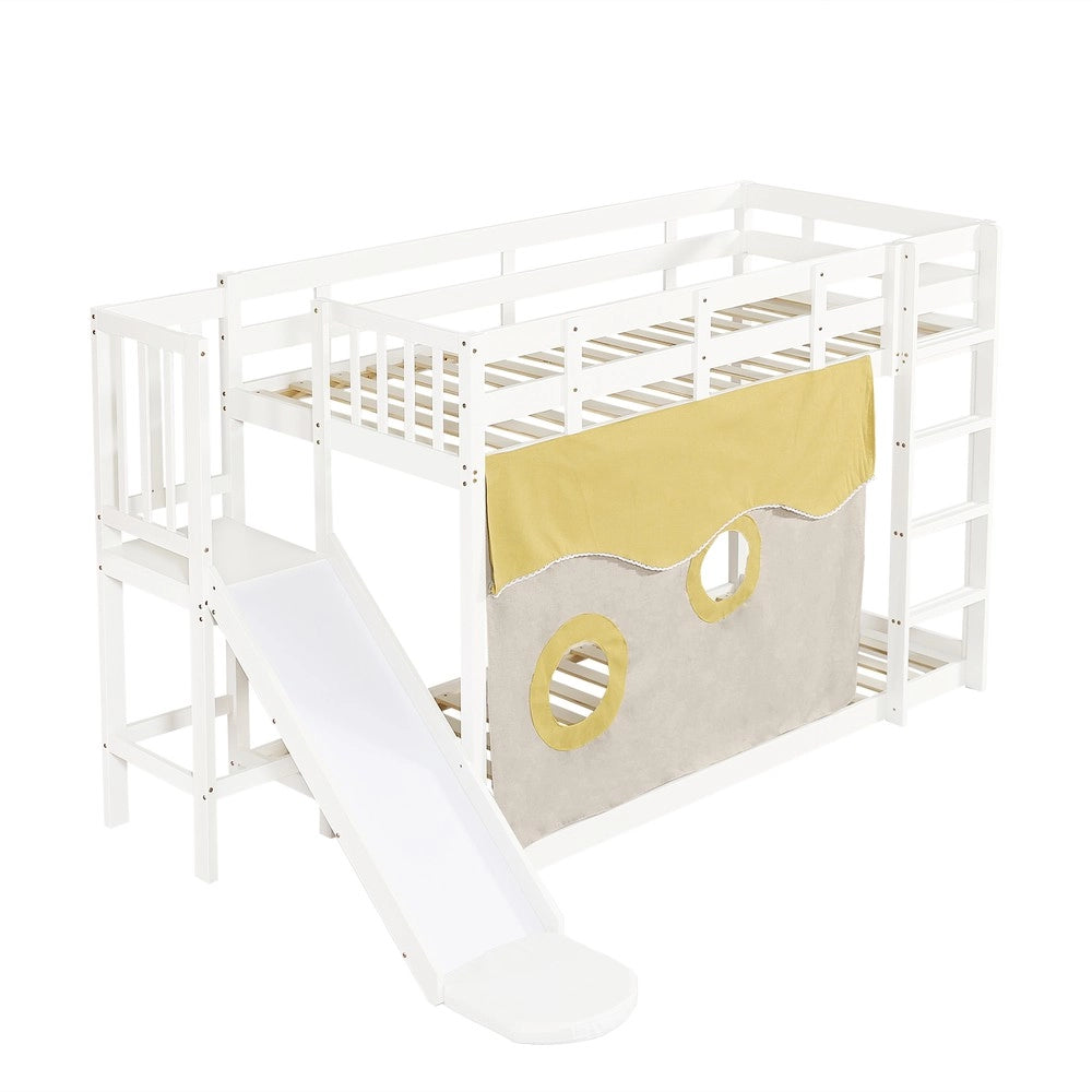 Letto a Castello in Legno con Scivolo e Baldacchino ¨C MINIMAL ¨C Bianco, Pino MDF, 90x200
