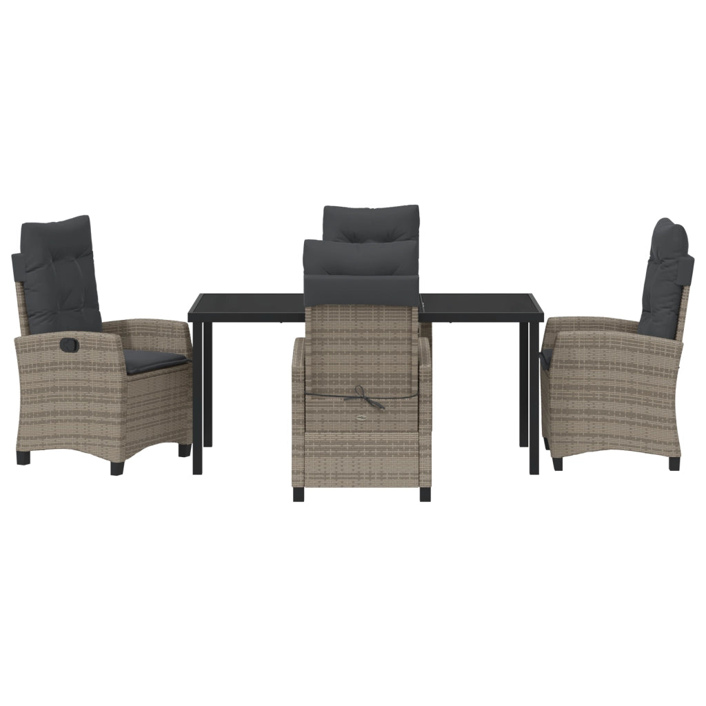 Set da Pranzo per Giardino con Cuscini Grigi in Rattan Polyrattan