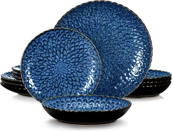 Servizio da Tavola Completo in Porcellana per 8 Persone con 24 Accessori in Blu