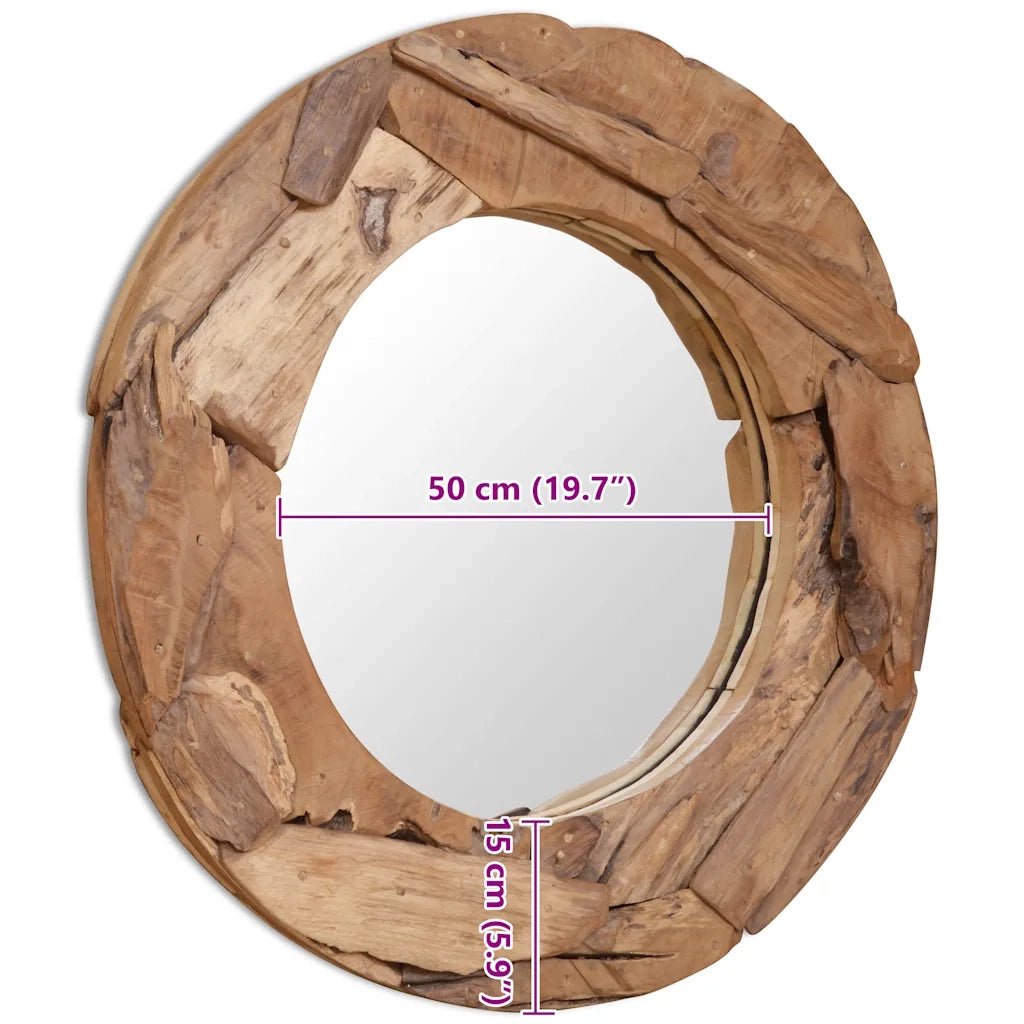 Specchio Decorativo in Legno di Teak 80 cm Rotondo 244561