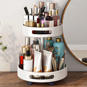 Organizzatore di spezie a 360° rotativo, bianco, tavola di rotazione con ruote a rulli in acciaio inossidabile, organizzatore per cucina, bagno, balcone, tavola di appendiabiti, organizzatore di spezie, tavola di rotazione (2 livelli) (bianco)