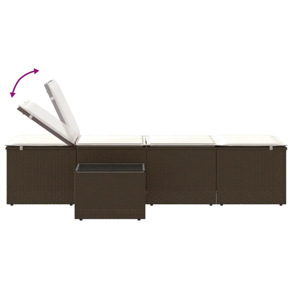 Lettini prendisole 2 pz con tavolo marrone in polyrattan 368423