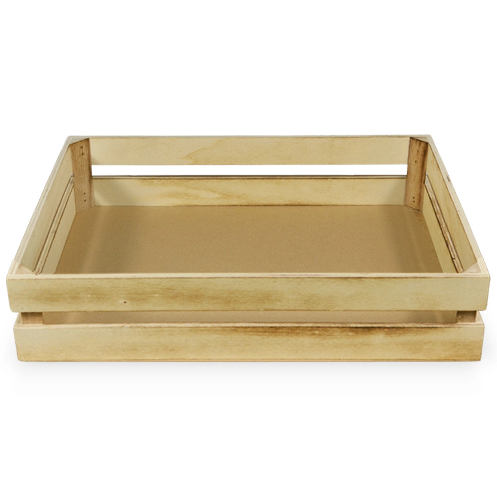Cassette contenitori in Legno fiammato naturali da 3 Pezzi 37 X 28 X h 8 cm