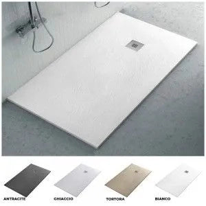 Piatto doccia filo pavimento Karen 80x160 in resina bianco pietra