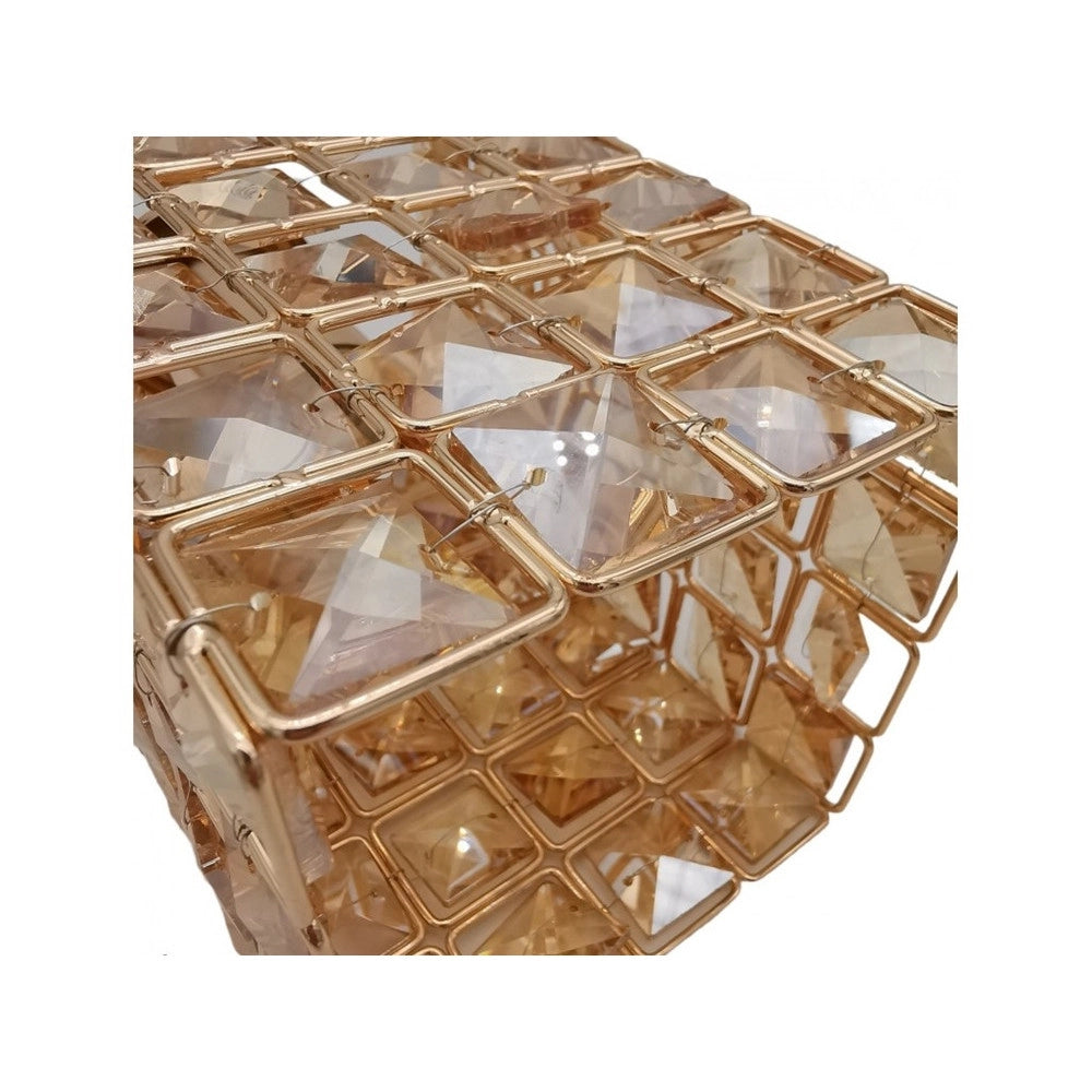 Trade Shop - Lampadario Sospeso Rettangolare Cristalli Lampada Luce Attacco E27 Oro 32316 -