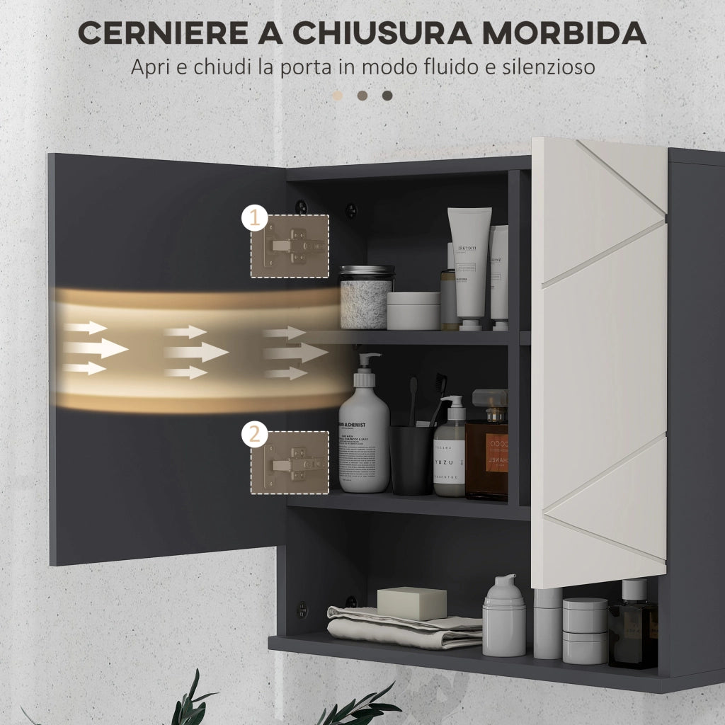 Armadietto Bagno con Specchio 2 Ante ¨C zephmum ¨C Grigio Legno 55x17x55cm