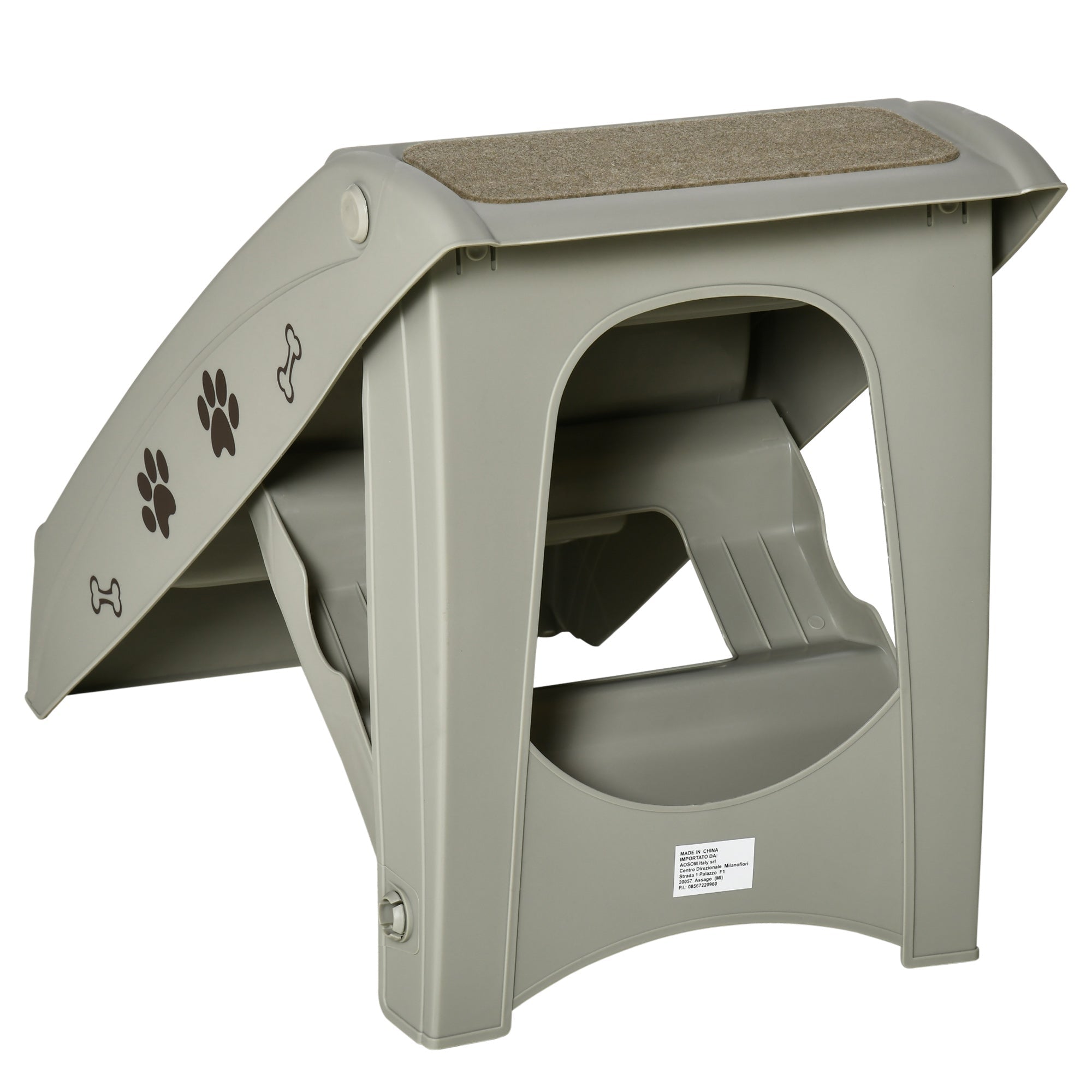 Scaletta per Cani Pieghevole 4 Gradini 67x38x49,5 cm in Plastica Grigio