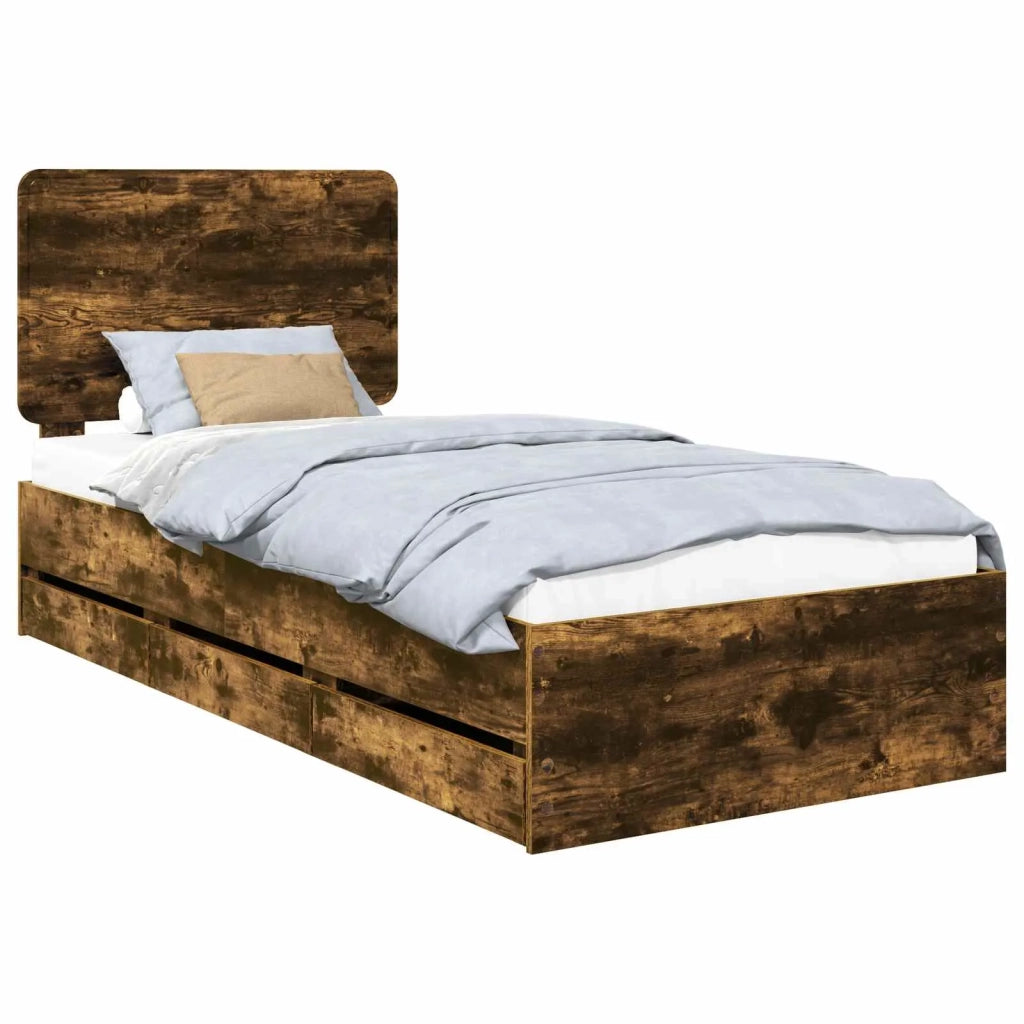 Struttura del letto con cassetto Rovere fumé 75 x 190 cm 3412648