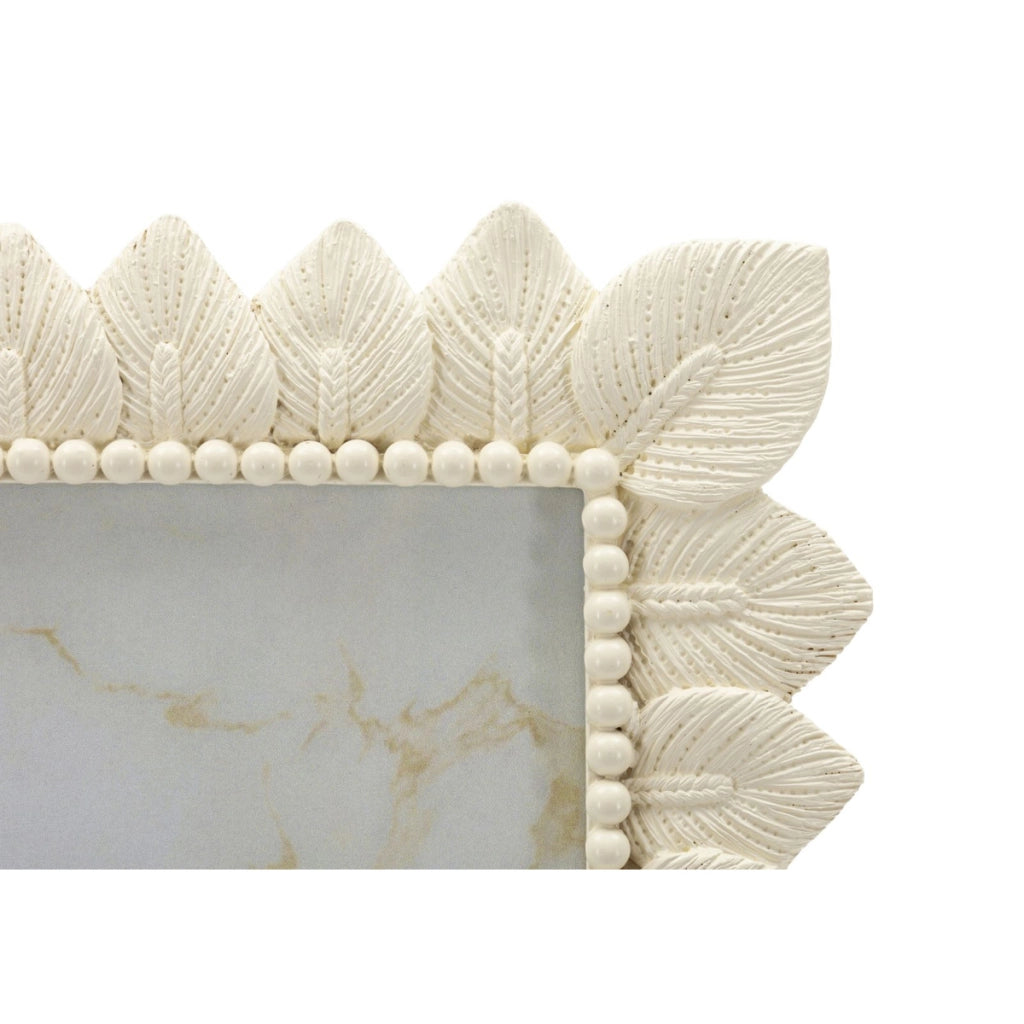 Cornice portafoto Light Leaf in resina crema con foglie 15x20
