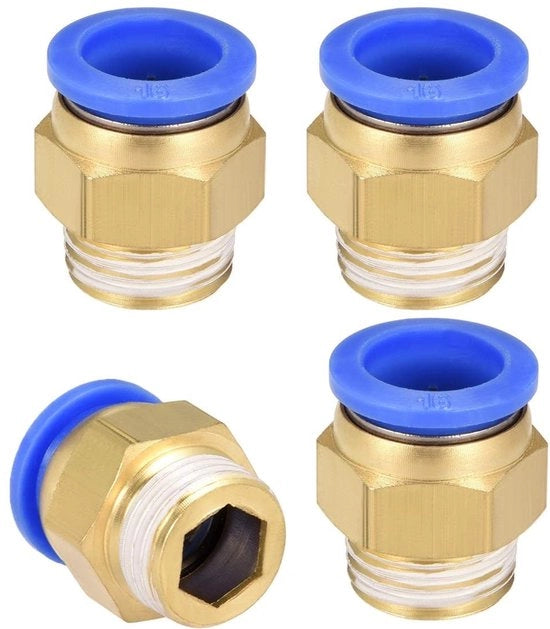 Connettore Pneumatico 16 mm - Fitting Pneumatico a G1/2 Mannello - Senza Strumenti - Totale Lunghezza 30 mm - Connettore Pneumatico a Gereedschapsvrij - Materiale Messing/Kunststof