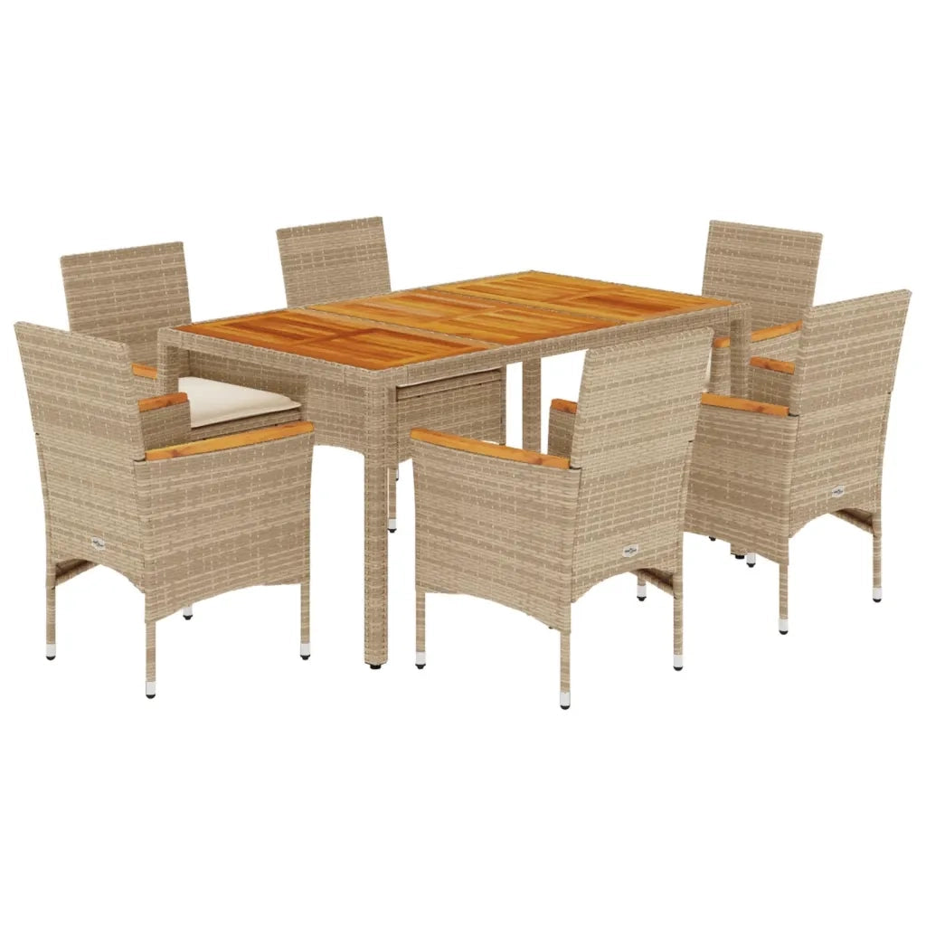 Set Pranzo da Giardino 7pz con Cuscini Beige Polyrattan Acacia 3278642