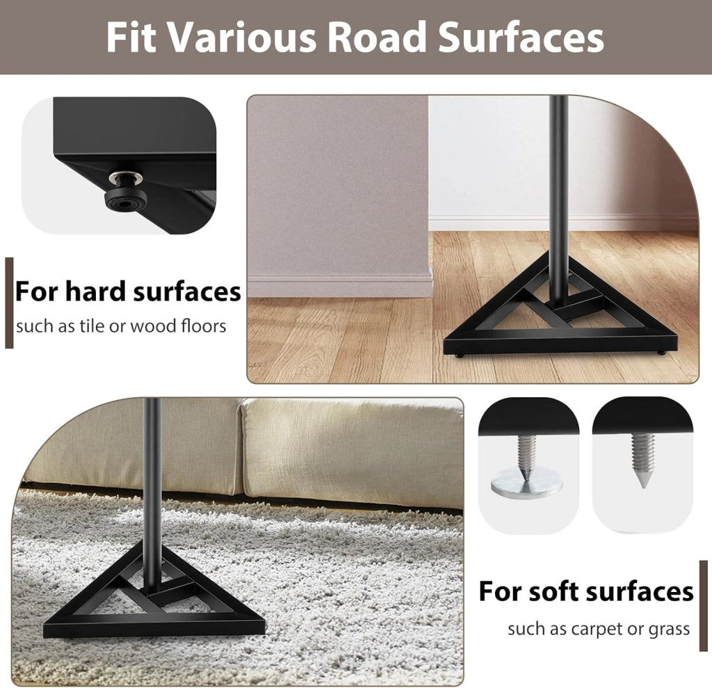 Set di 2 Supporti per Altoparlanti da Pavimento, Regolabile in Altezza da 97 a 157 cm, Stabile con Struttura a 3 Zampe, Vassoio in Metallo fino a 50 kg, Stativi per Casse Audio, Nero