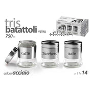 Set 3 Tris Barattoli Contenitori da cucina in vetro e acciaio 750 ml