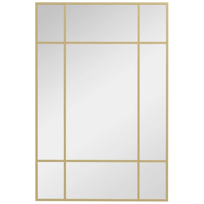 SPECCHIO DA PARETE STILE FINESTRA CON MONTAGGIO VERTICALE E ORIZZONTALE, 90X60 CM, ORO