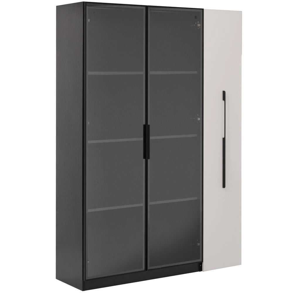 Armadio Multifunzione con Vetrina LED e Ripiani ¨C MINIMAL ¨C Bianco e Nero, 110x35x160 cm
