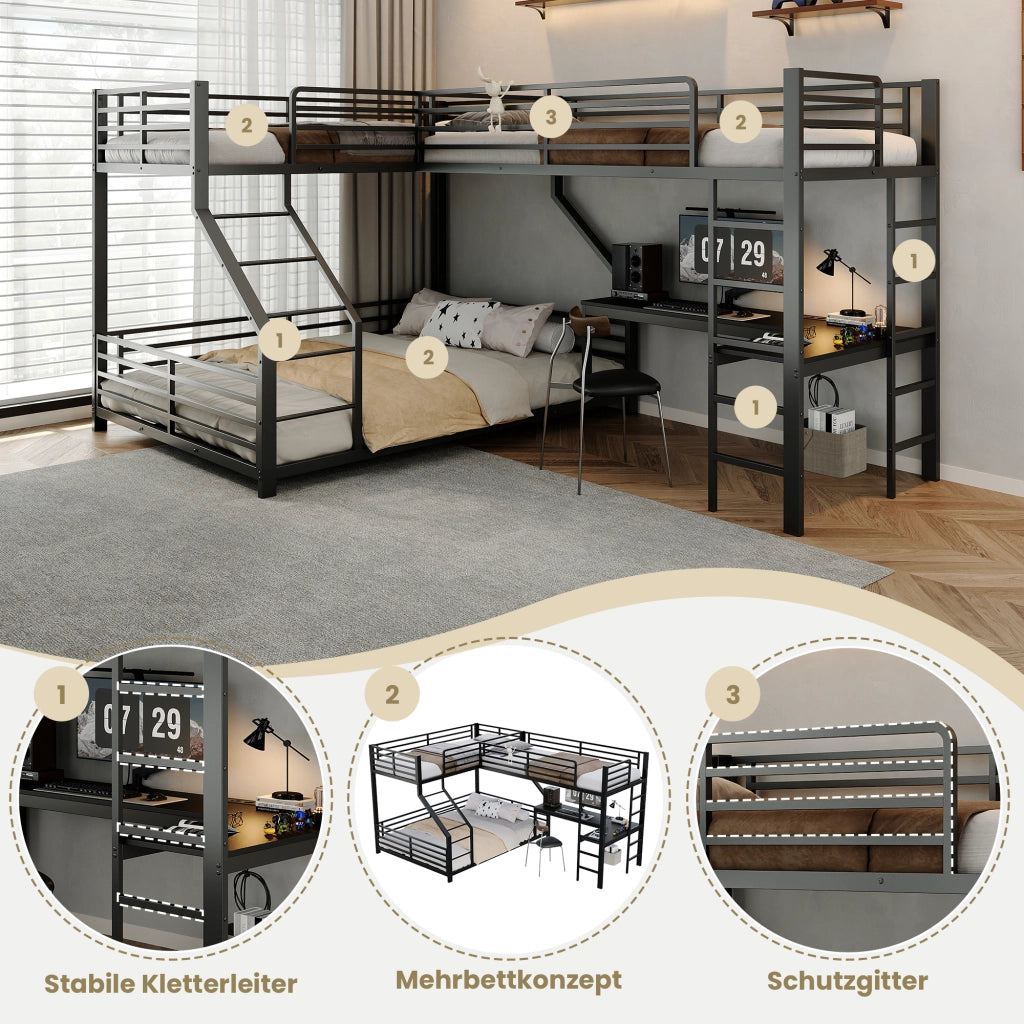letto a castello metallo mdf nero 298 x 204.5 x 175 cm