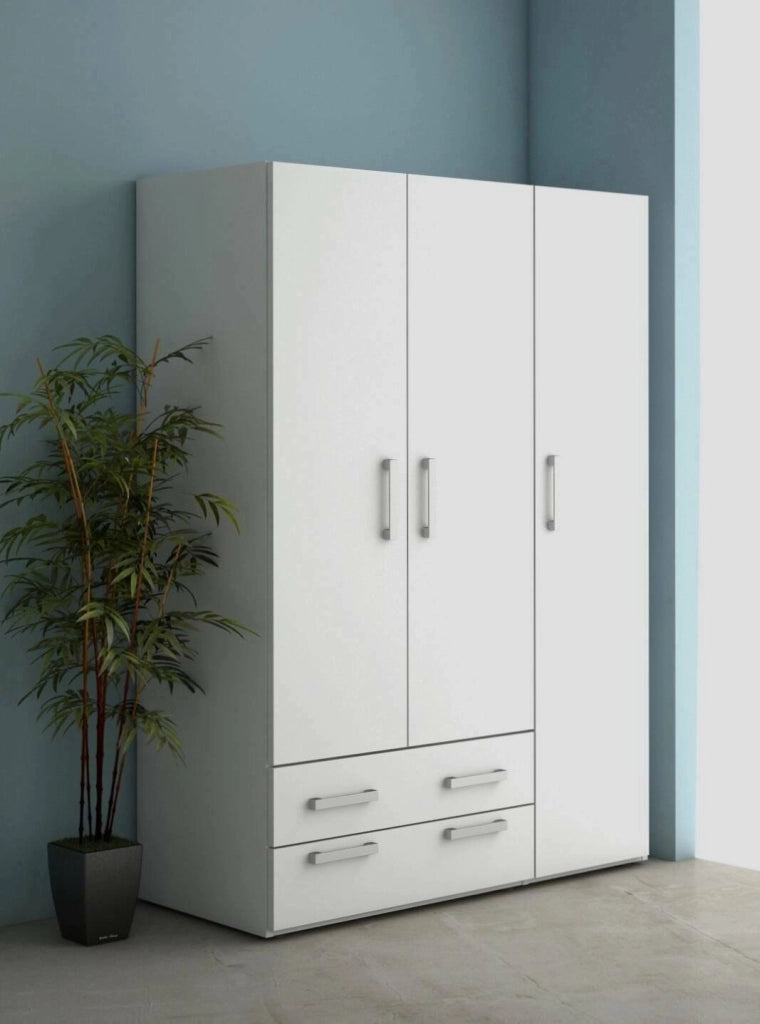 Armadio Camera da Letto Pama, Guardaroba 3 Ante Appendiabiti Made in Italy, 120x52 cm Bianco