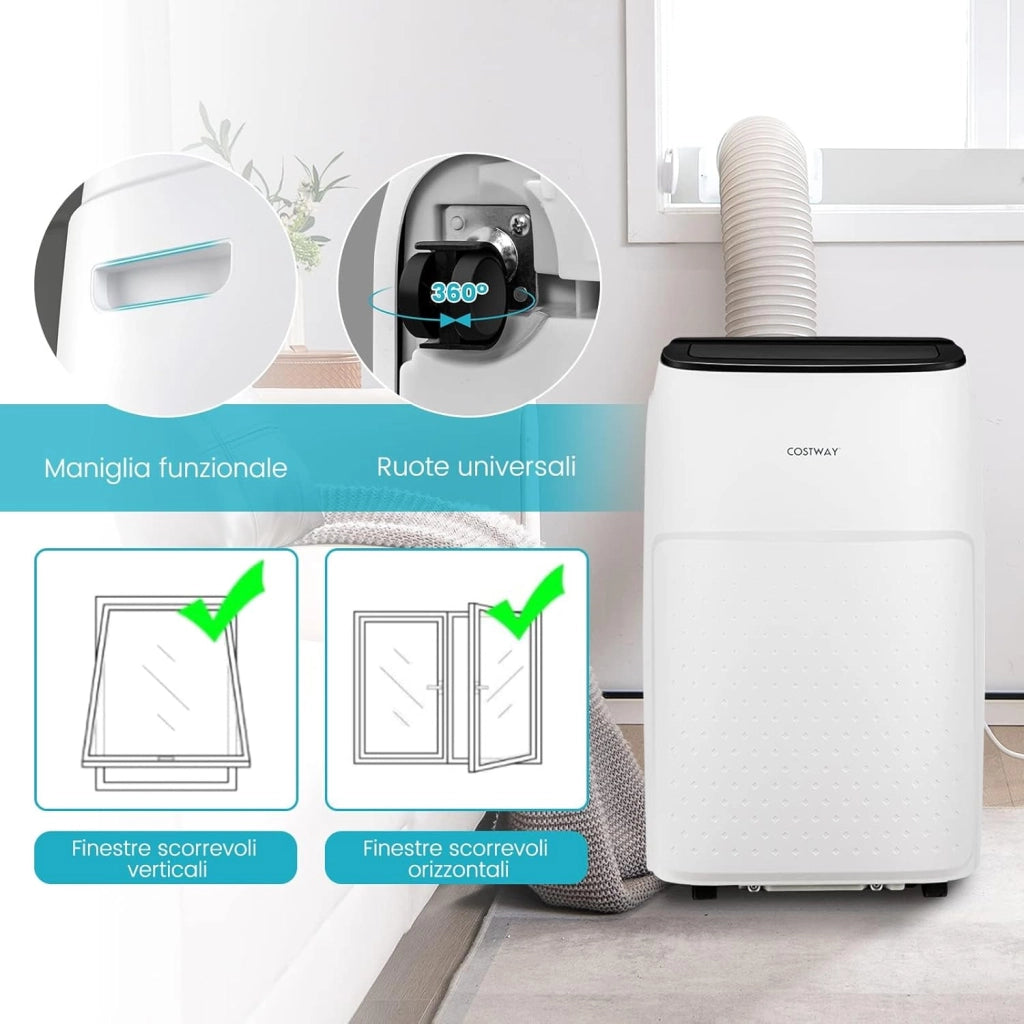Condizionatore Portatile Caldo e Freddo, 14000BTU/4,1kW, 5 in 1 con Raffreddamento, Riscaldamento, Ventola, Deumidificazione, 24H Timer, R290 (14000BTU|28m²+|Pro)