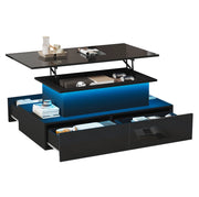 Tavolino da caff猫 90x55x41 cm; con LED e piano estraibile; truciolato; nero lucido