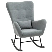 Sedia a Dondolo, Copertura Peluche, Cuscino Lombare, Antiscivolo, Fino a 120 kg, Grigio