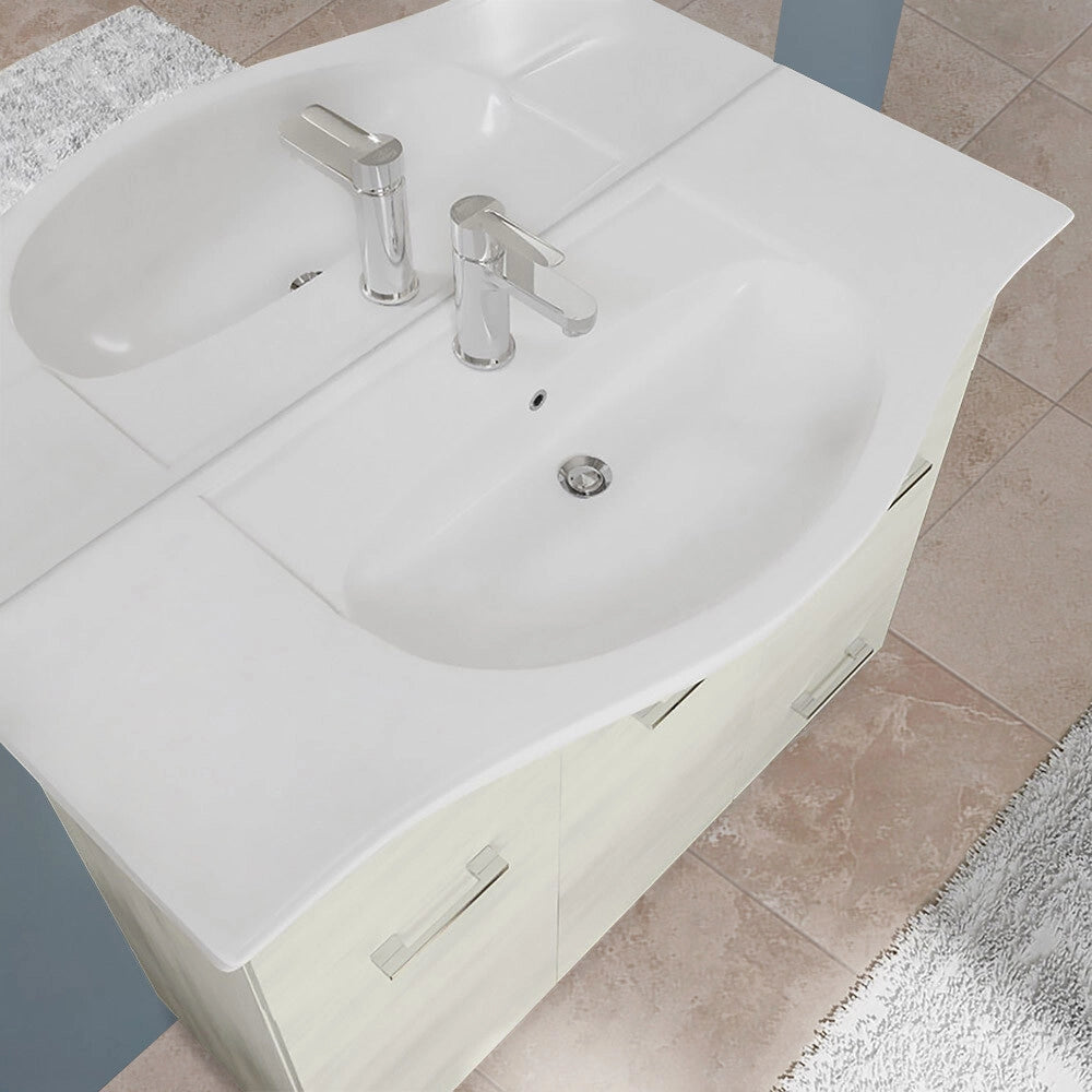 Mobile da Terra 105 cm in rovere ghiaccio completo di specchio con pensile e LED