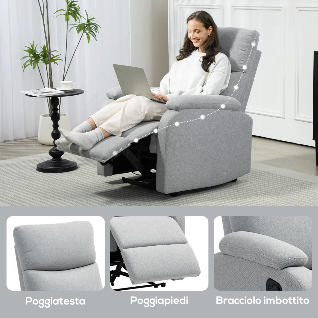 Poltrona Reclinabile con Poggiapiedi ¨C Zephmum ¨C Tessuto Grigio