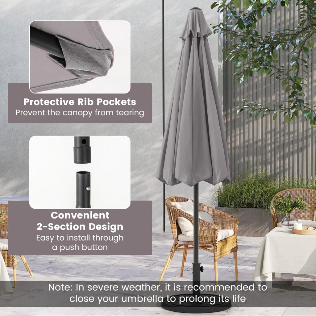 Ombrellone da Giardino Ø 260/360 cm con Manovella e 8 Stecche, Ombrellone Parasole Ventilato, Telaio in Metallo, Anti UV, da Esterno, Terrazzo, Spiaggia, Balcone, Mercato