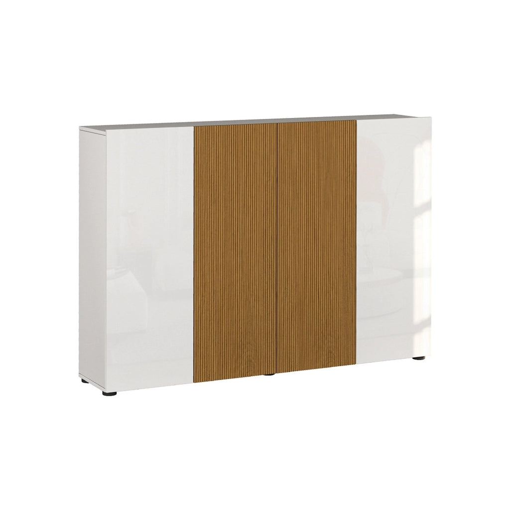 Mobile Portascarpe Palasio, Scarpiera 40 Paia Made in Italy, 160x34x115h cm Bianco Lucido