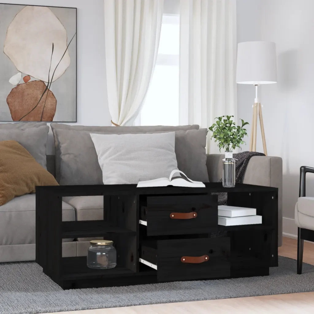 Tavolino da salotto | Tavolino da caff¨¨ | Tavolino da Soggiorno Nero 100x50x41 cm in Legno Massello di Pino