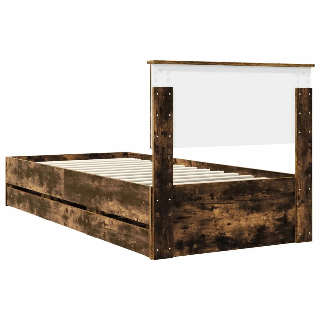 Letto singolo | Letto per adulti | Struttura del letto con cassetto Rovere fum¨¦ 90 x 200 cm