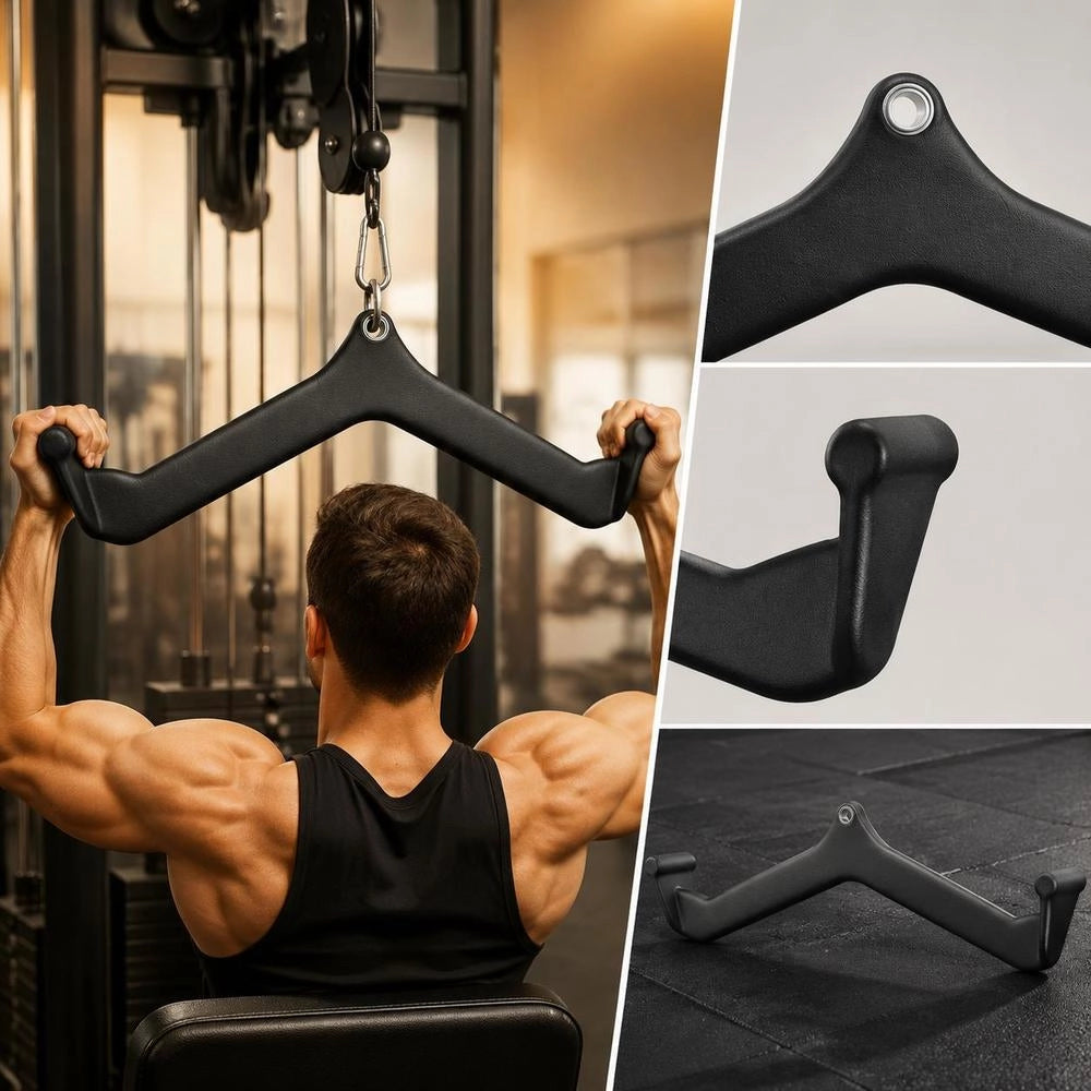 Lat Pulldown Attachment, Rowing V-bar Attachment For Cable Machine, Triceps Pull-up Bar, Rubber-coated Grip For Back Strength Training, Biceps Curl Triceps Lat Pulldown Bar, 550 Kg Load Capacity, Black