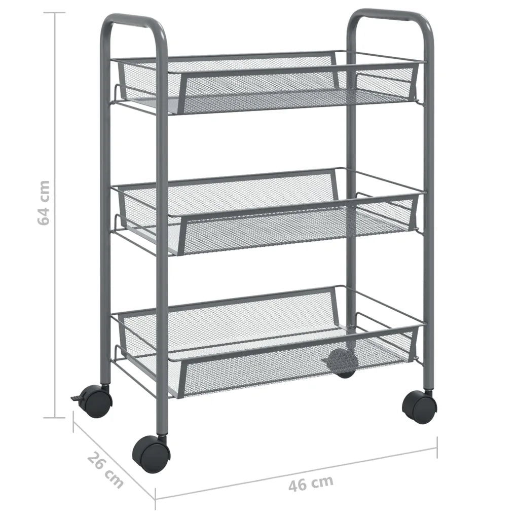 Carrello da Cucina con 3 Ripiani Grigio 46x26x64 cm in Ferro CFW2969842