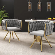 Set di 2 sedie da pranzo girevoli 360° in velluto grigio con struttura in metallo oro; 60;96 x 60;96 x 57;79 cm