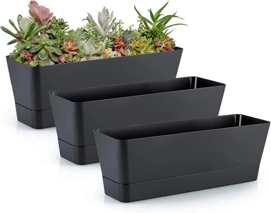 Set di 3 contenitori per piante grasse - Design rettangolare con fori di drenaggio