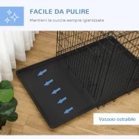 Gabbia per Animali Domestici Trasportino per Cani e Gatti Pieghevole in Acciaio Doppia Apertura, 121x77x82cm, Nero